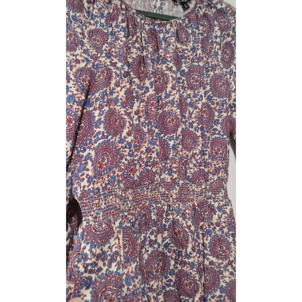 J.Crew Palermo Smocked-Waist Linen Dress Size MT Floral Medallion Casual Coastal